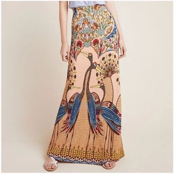FARM Rio Dresses & Skirts - FARM Rio for Anthropologie Peacock Maxi Skirt Floral Bohemian Size Small